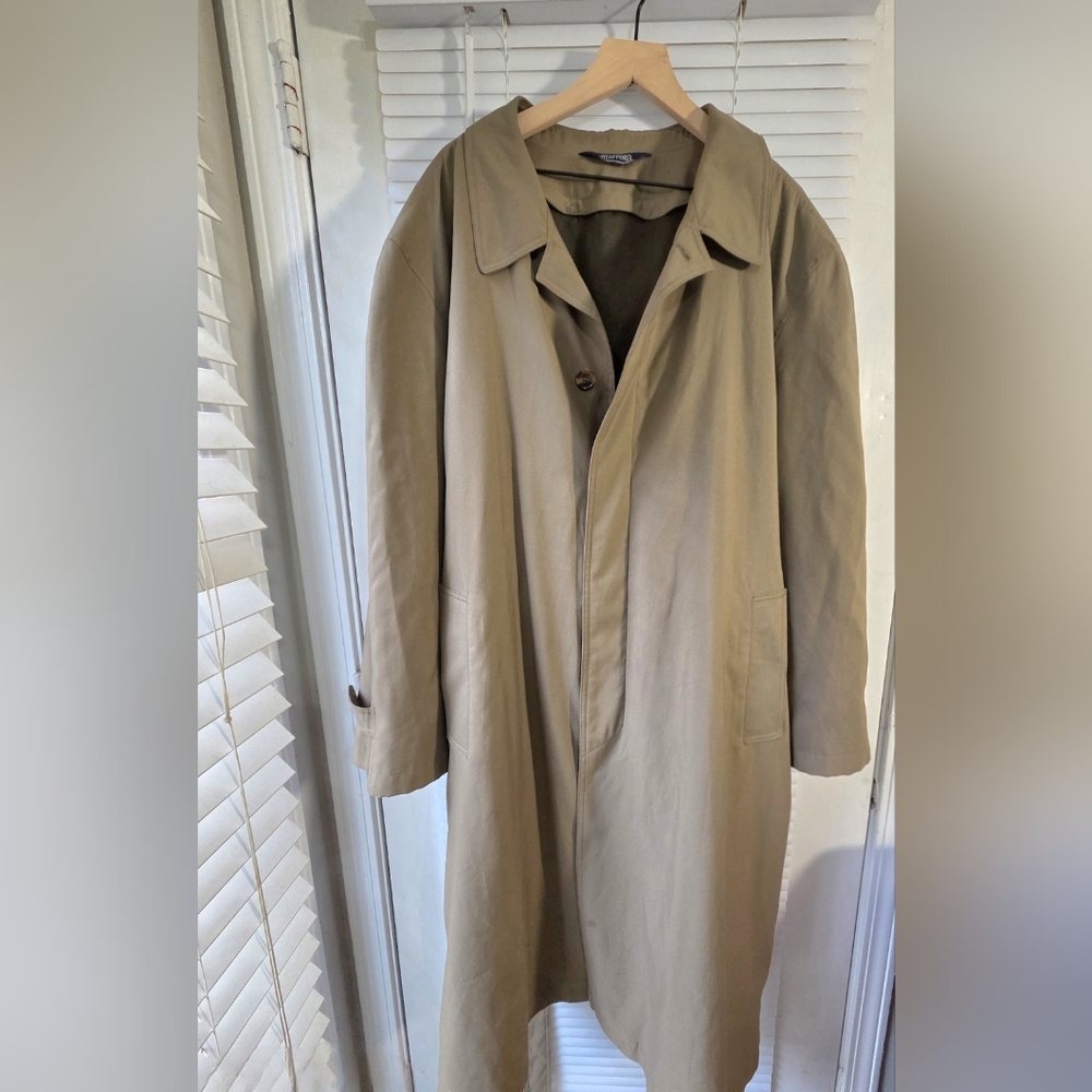 Stafford Classic Dark Tan Lined Trench Coat Sz 48R